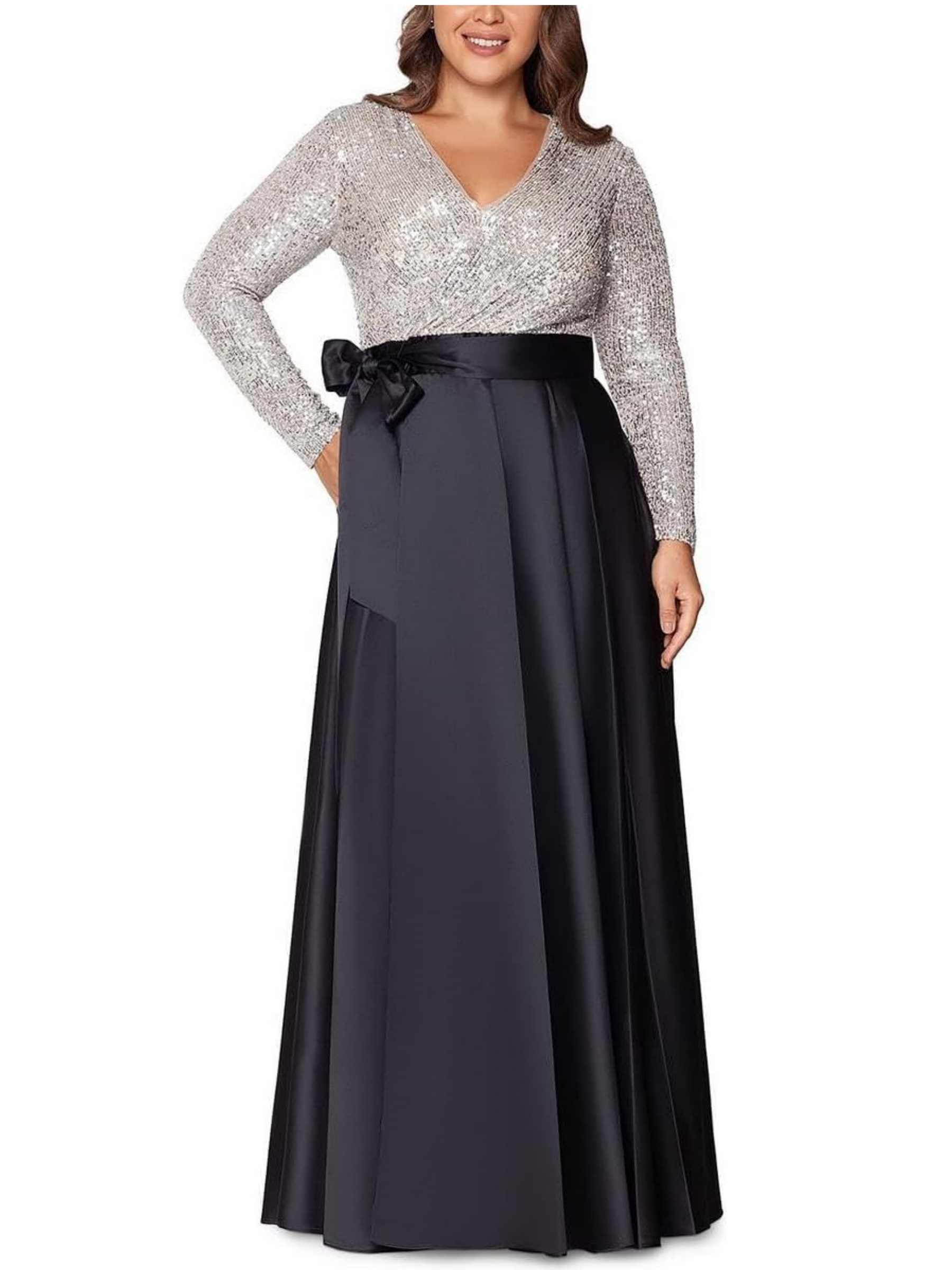 A-Line/Princess V-Neck Short Sleeves Floor-Length Plus Size Mother Of The Bride Dresses with Sequins