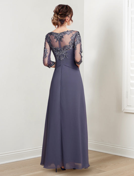 A Line/Princess Scoop Long Sleeves Ankle Length Printed Flower Mother of the Bride Dresses main image 1