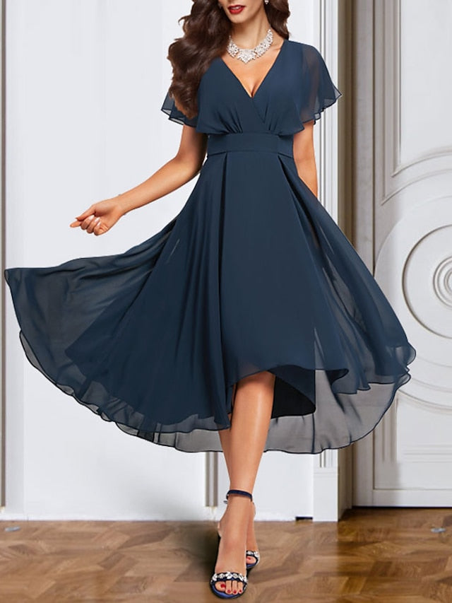 A-Line/Princess Chiffon V-Neck Short Sleeves  Mother of the Bride Dresses with Belt