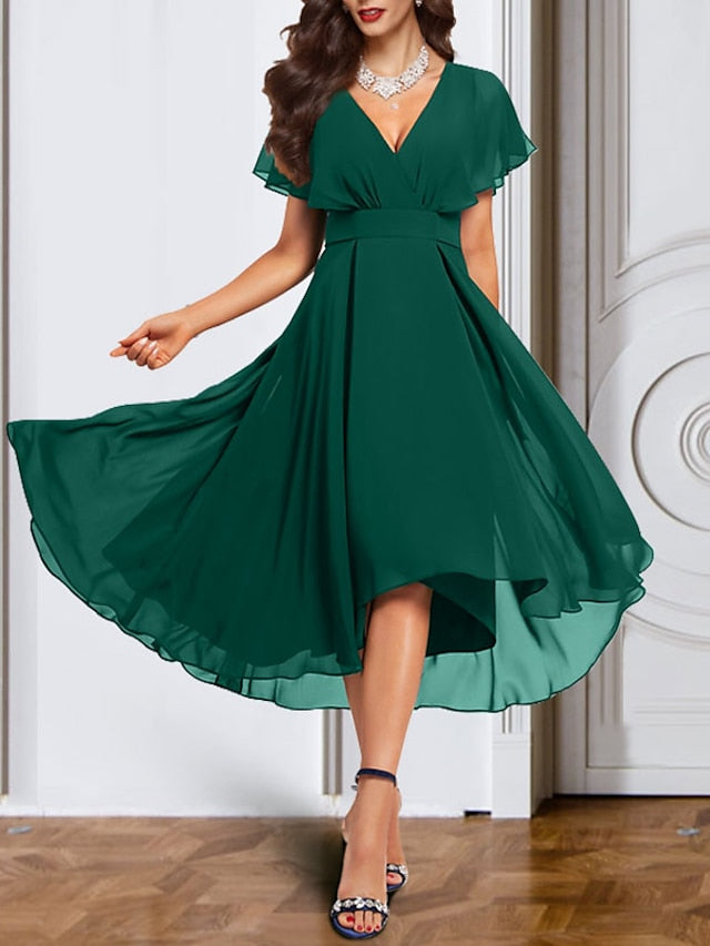 A-Line/Princess Chiffon V-Neck Short Sleeves  Mother of the Bride Dresses with Belt