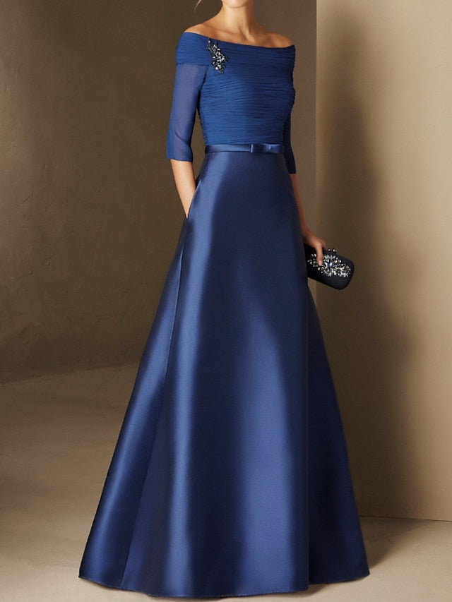 A-Line/Princess Off-the-Shoulder Short Sleeves Mother of the Bride Dre - Mondressy A-Line/Princess Off-the-Shoulder Short Sleeves Mother of the Bride Dre - Mondressy