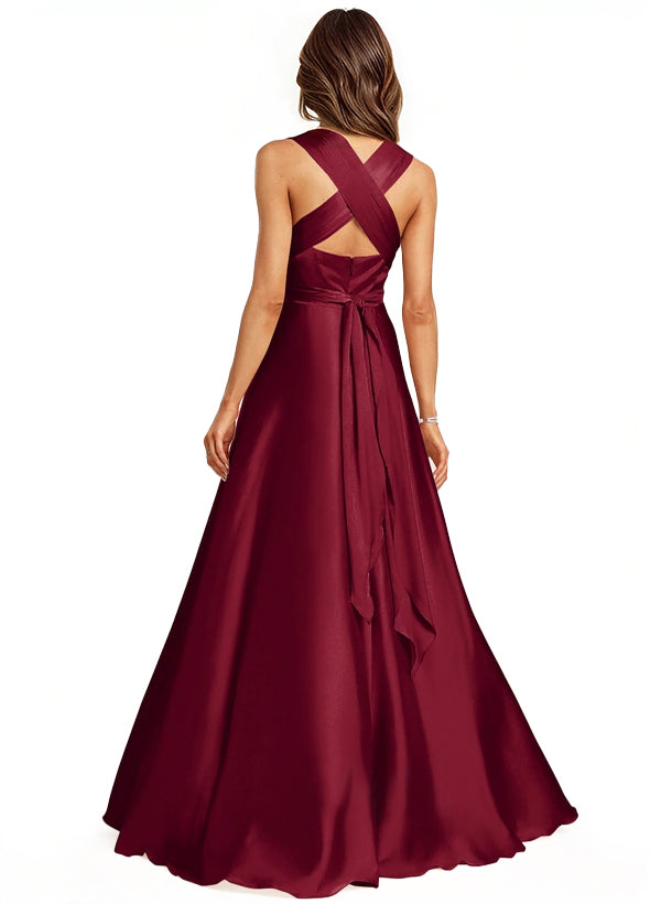 A-Line/Princess Halter Floor-length Long Bridesmaid Dresses