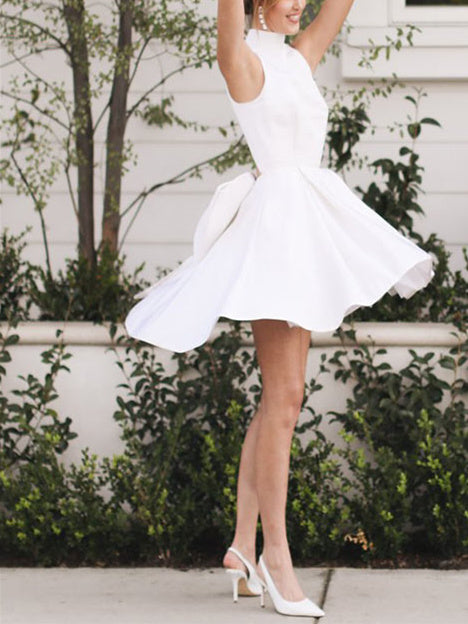 A-Line/Princess Halter Mini Wedding Dress - Mondressy A-Line/Princess Halter Mini Wedding Dress - Mondressy