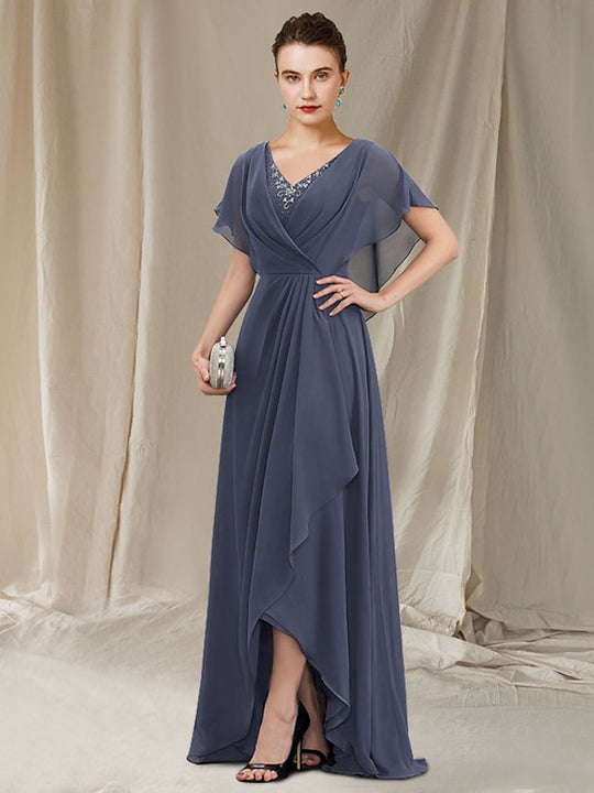 A-Line/Princess Illusion Neck Asymmetrical Mother of the Bride Dresses with Appliques