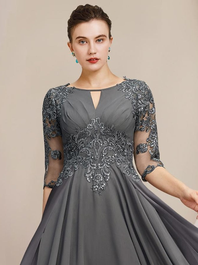 A-Line/Princess Scoop Tea-Length Mother of the Bride Dresses