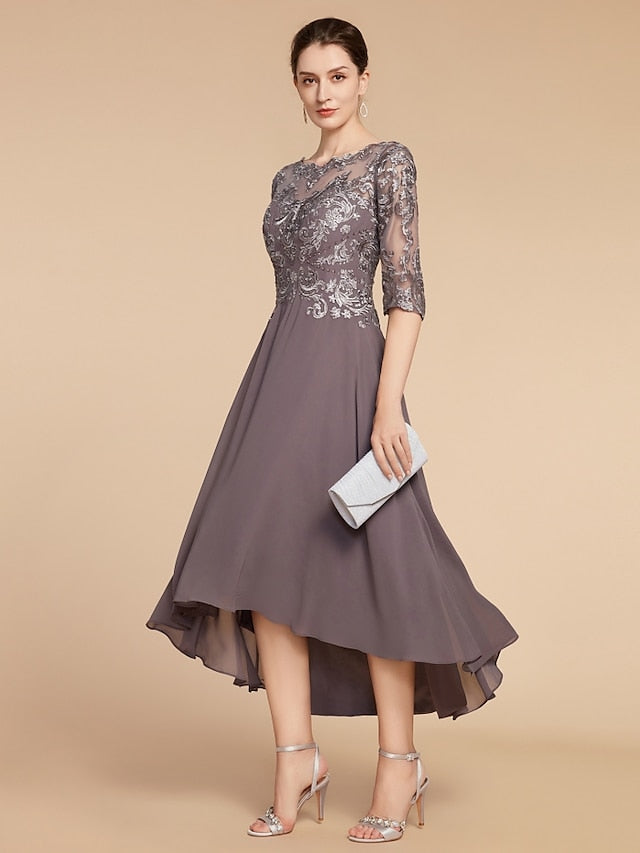 Mother of the Bride Dresses 2026 Women's A-Line Scoop Neck Asymmetrical Wedding Guest Party Formal Evening Gowns Elegant Bridal's Mother Dress, Dusk