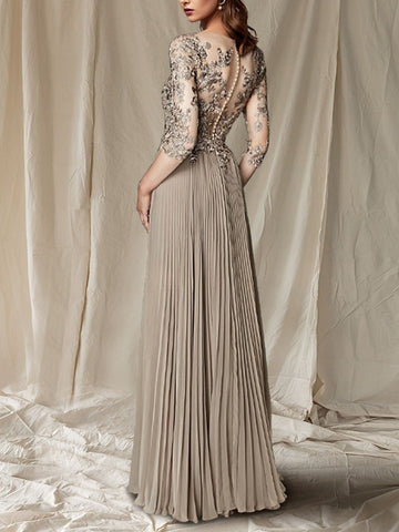 A-Line/Princess V-Neck Floor-Length Printed Floral Mother of the Bride & Groom Dresses main image 0