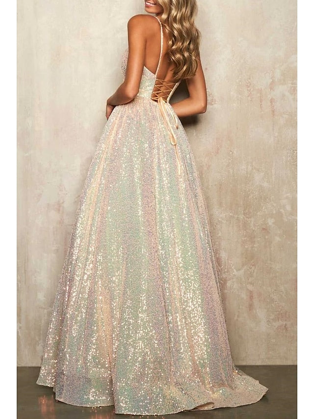 A-Line/Princess Spaghetti Straps Long Prom Dresses