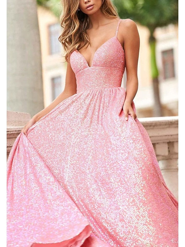 A-Line/Princess Spaghetti Straps Long Prom Dresses
