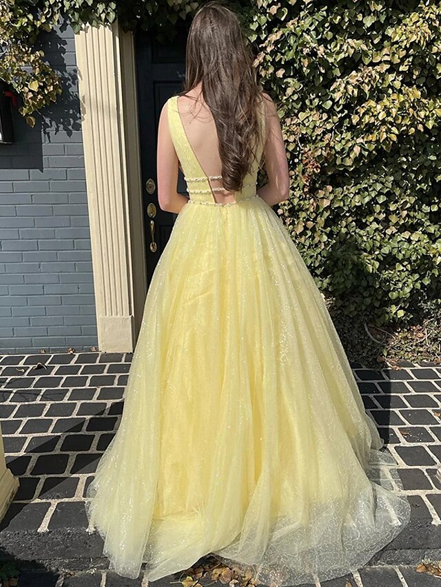 A-Line/Princess V-Neck Floor-length Prom Dresses - Mondressy A-Line/Princess V-Neck Floor-length Prom Dresses - Mondressy