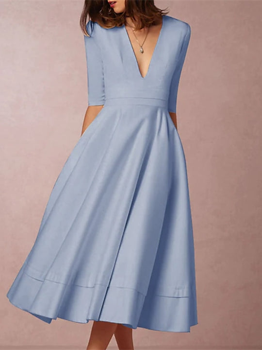 A-Line/Princess V-Neck Tea-length Wedding Dress main image 1