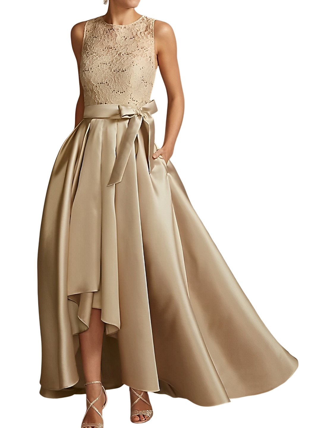 A-Line/Princess Jewel Neck Sleeveless Mother Of The Bride Dresses With Pleats Lace