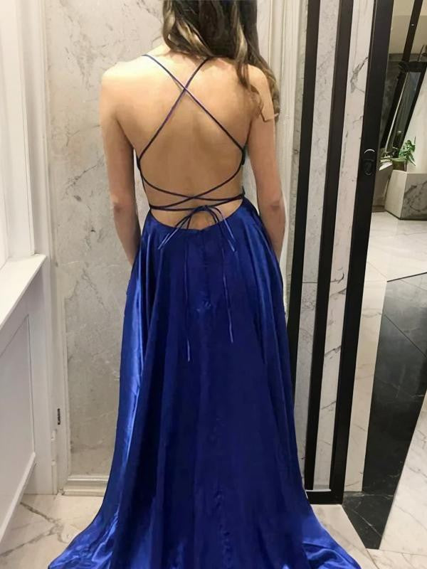 A-Line/Princess Spaghetti Straps Floor-length Long Prom Dresses