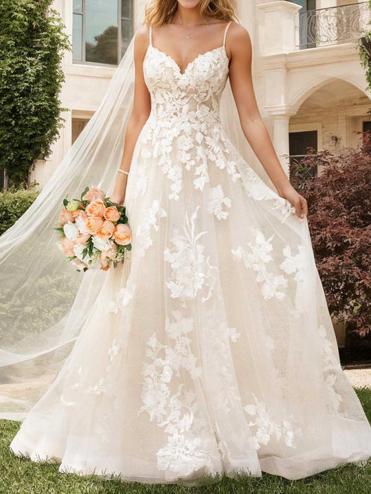 A-Line/Princess V-Neck Floor-length Wedding Dress main image 0