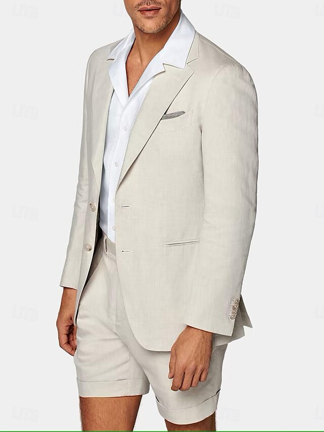 Men's Tailored Fit Single Breasted One-button 2 Pieces Linen Suits