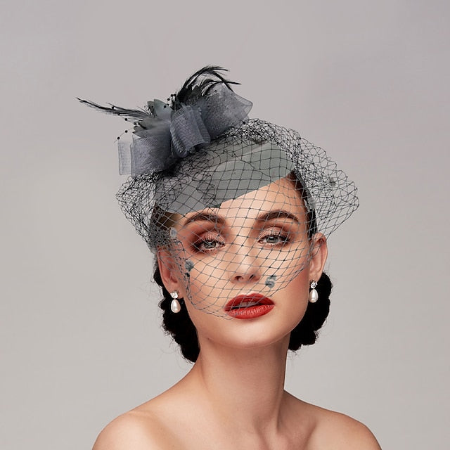 Fascinators Net Funeral Horse Race With Feather Flower Headpiece