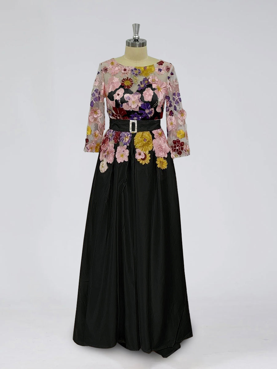 A-Line/Princess Scoop 3/4 Sleeves Asymmetrical Mother of the Bride Dresses with Appliques Lace