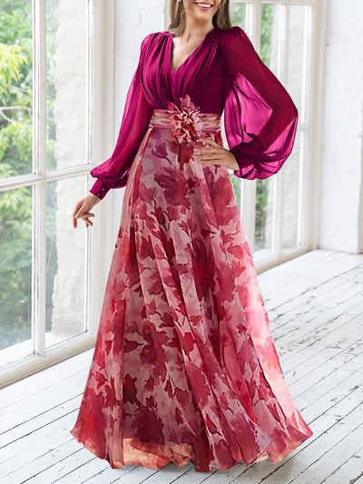 A-Line/Princess V-Neck Long Sleeves Floor Length Appliques Wedding Dress