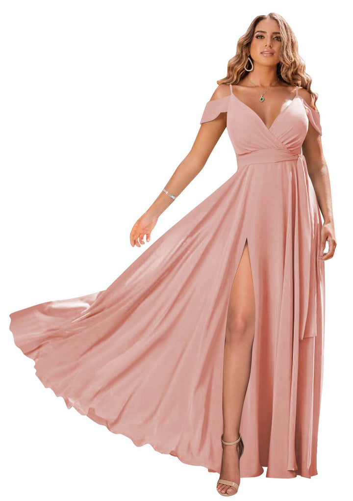 A-Line/Princess Off-The-Shoulder Long Bridesmaid Dresses With Split Side