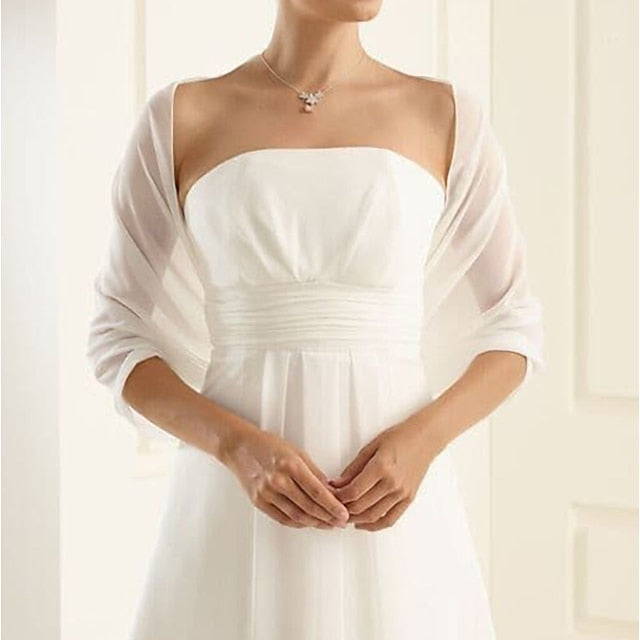 Women's Wrap See Through Elegant Bridal Half Sleeve Wedding Wraps With Pure Color