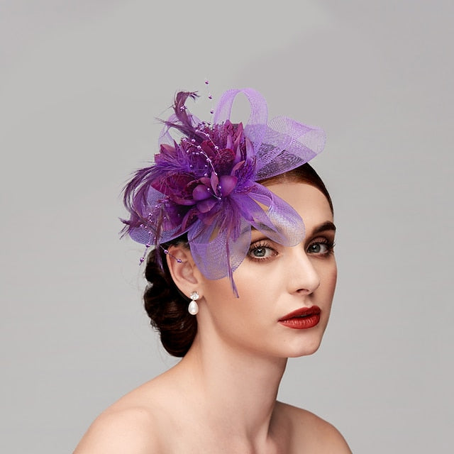 Elegant Feather Net Fascinators Hats with Feathers