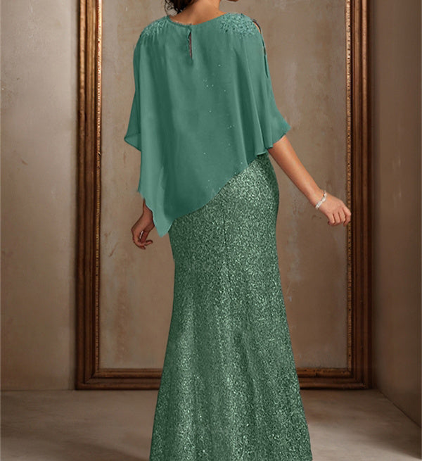 Chiffon Scoop Floor-Length Mother of the Bride Pantsuits with Beading Sequins