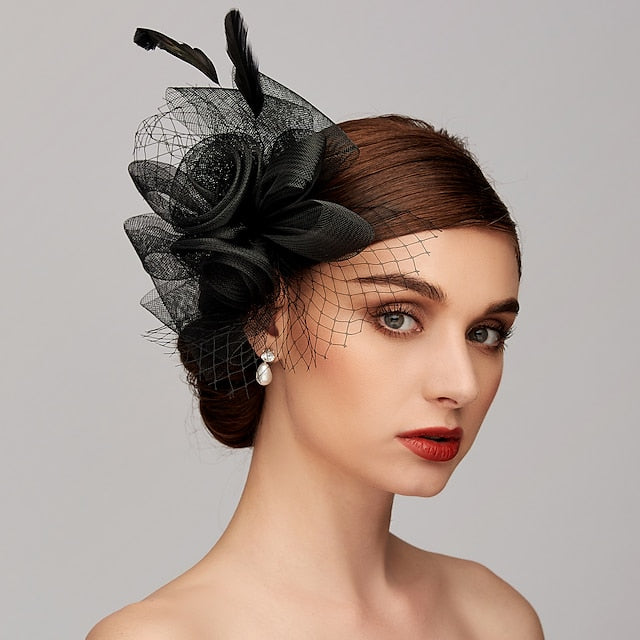Elegant Net Mesh Tulle Fascinator Hats Headpiece Clip Headband with Bow