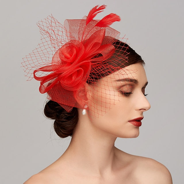 Elegant Net Mesh Tulle Fascinator Hats Headpiece Clip Headband with Bow