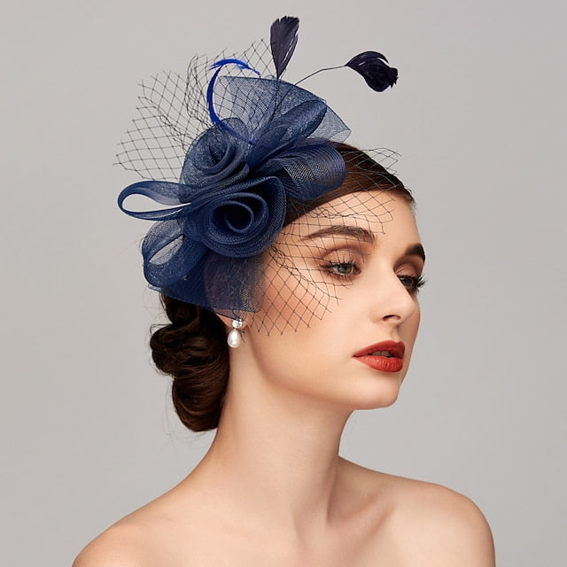 Elegant Net Mesh Tulle Fascinator Hats Headpiece Clip Headband with Bow