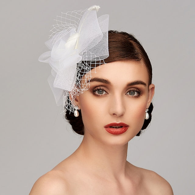 Elegant Net Mesh Tulle Fascinator Hats Headpiece Clip Headband with Bow