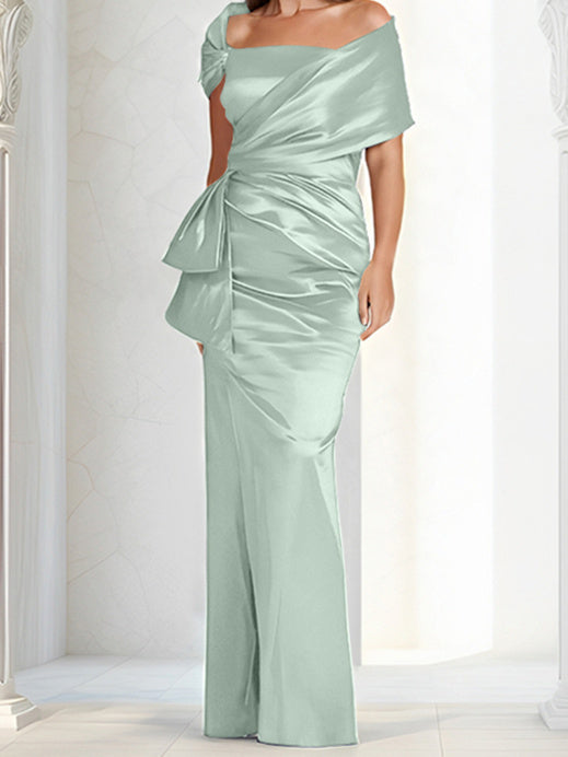 Sheath/Column Off-the-Shoulder Floor-Length Printed Floral Mother of the Bride Dresses with Ruches