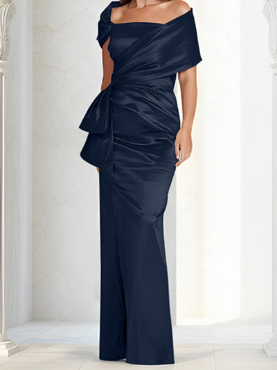 Sheath/Column Off-the-Shoulder Floor-Length Mother of the Bride Dresses with Pleats main image 1