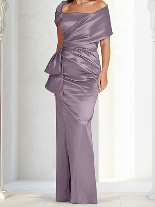 Sheath/Column Off-the-Shoulder Floor-Length Warp Mother of the Bride Dresses main image 1