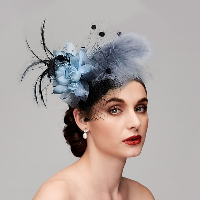 Feather Net Fascinators Headwear with Floral