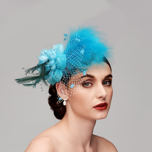 Feather Net Fascinators Headwear with Floral