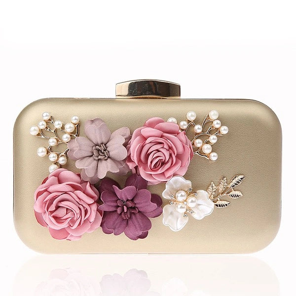 Flower Imitation Pearl Metal Clutch Bags