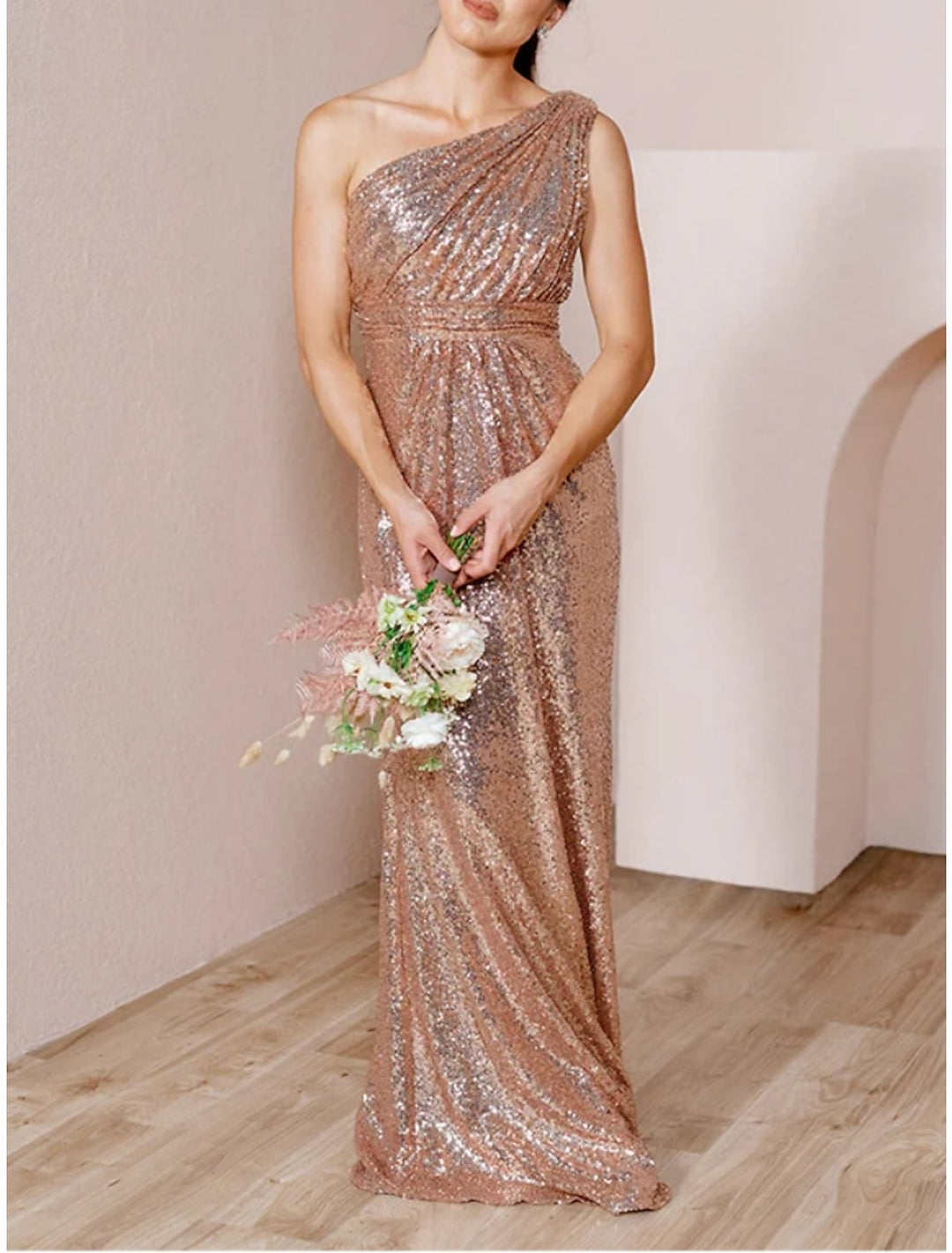 A-Line/Princess One-Shoulder Floor-length Long Bridesmaid Dresses - Mondressy A-Line/Princess One-Shoulder Floor-length Long Bridesmaid Dresses - Mondressy