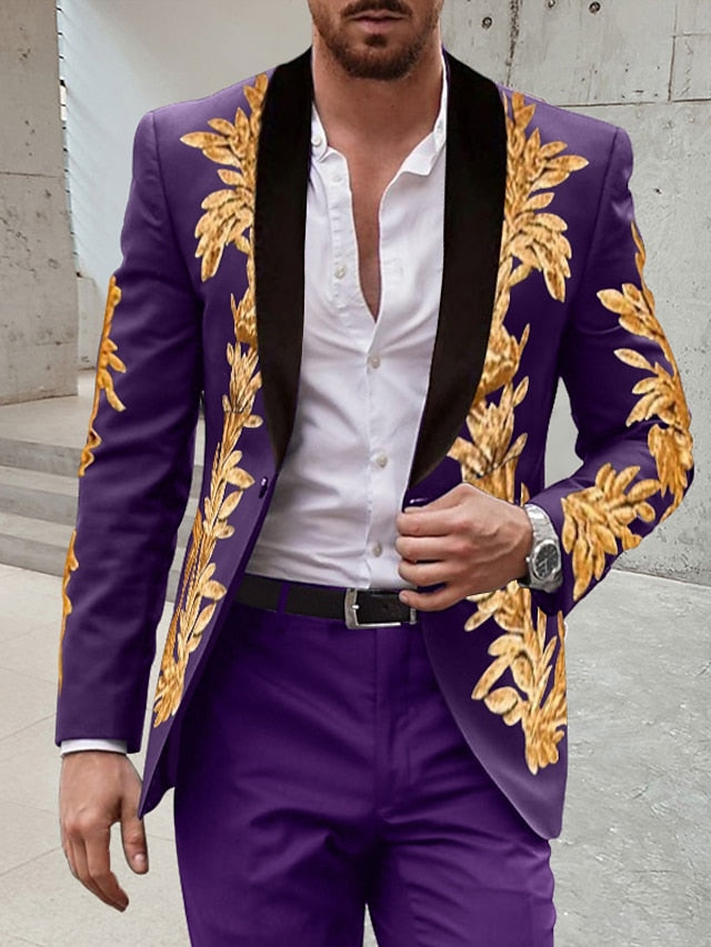 Men's Tailored Fit Single Breasted One-button 2 Pieces Wedding Suits Purple Men's Tailored Fit Single Breasted One-button 2 Pieces Wedding Suits Purple