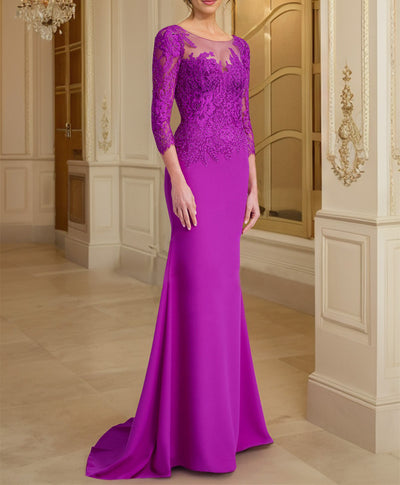 Mermaid Scoop Long Sleeves Velvet Open Back Burgundy Long Prom Dresses LBQ3141 main image 1