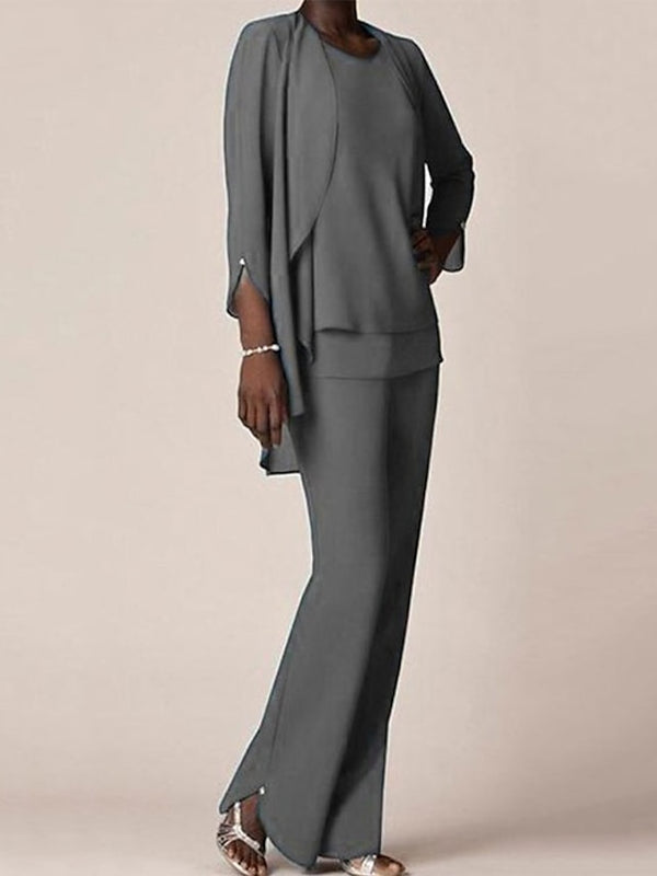 charcoal gray chiffon mother of the bride pantsuit