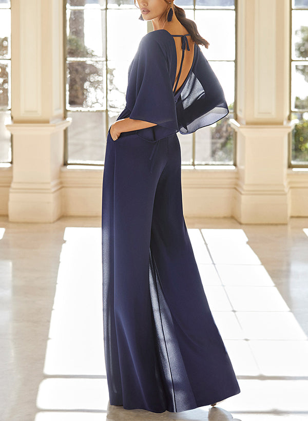 Chiffon V-Neck Mother of the Bride Pantsuits with Pockets