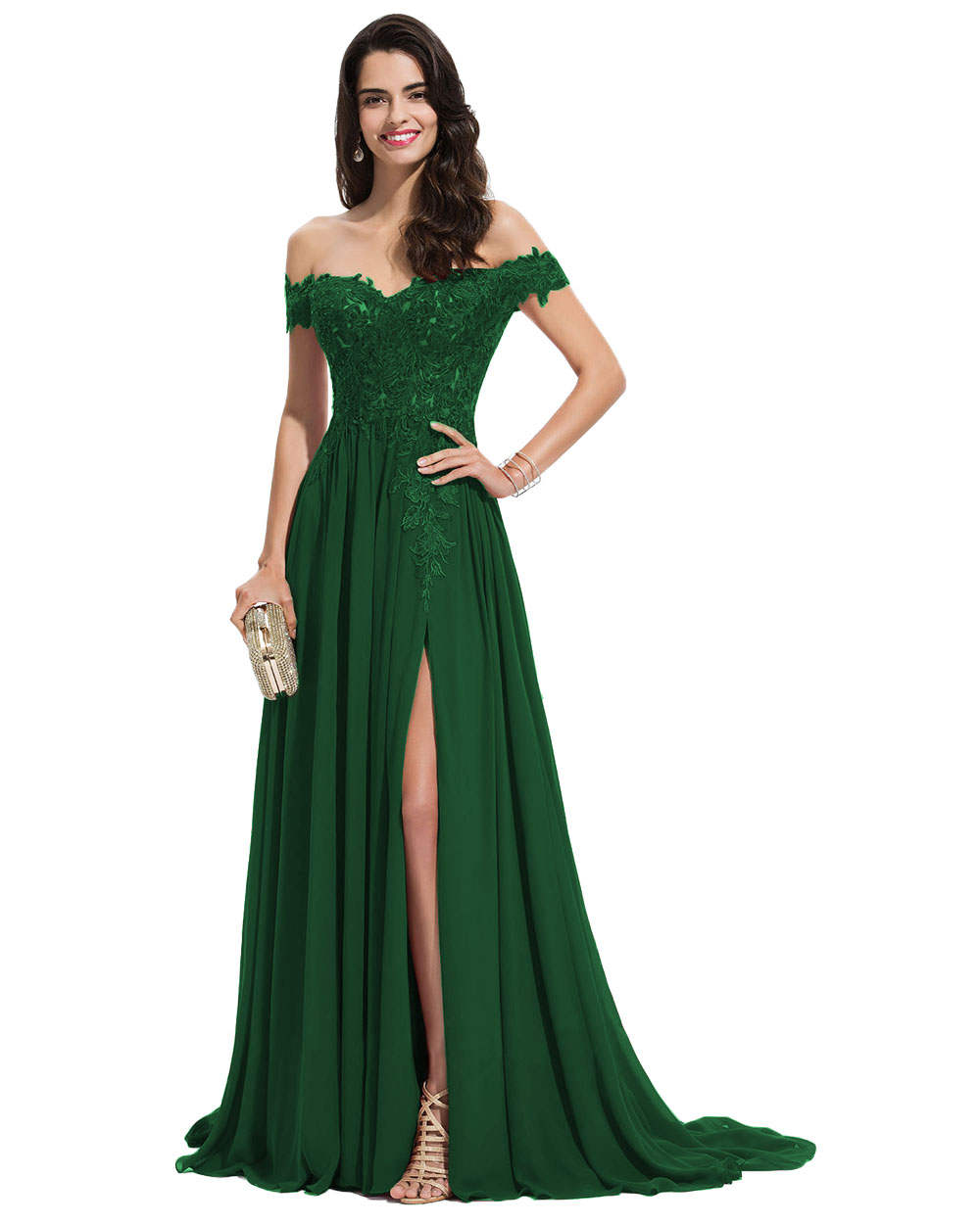 A-Line/Princess Off-the-Shoulder Floor-Length Prom Dresses