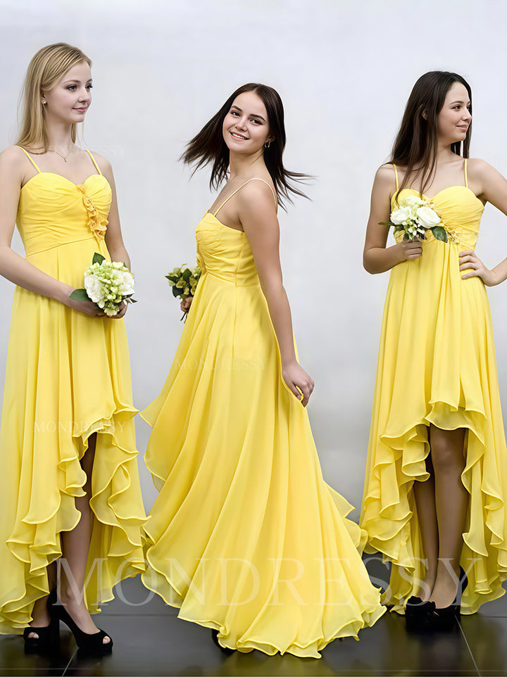 A-Line/Princess Sleeveless Spaghetti Straps Chiffon Asymmetrical Bridesmaid Dresses for Women