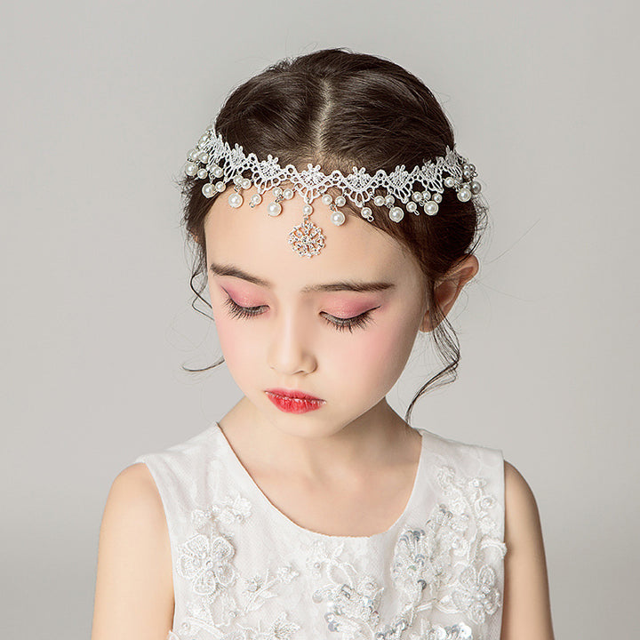 White Children's Dress Accessories Lace Pearl Headpiece