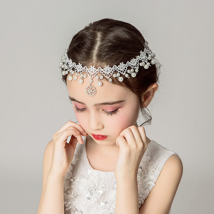 White Children's Dress Accessories Lace Pearl Headpiece