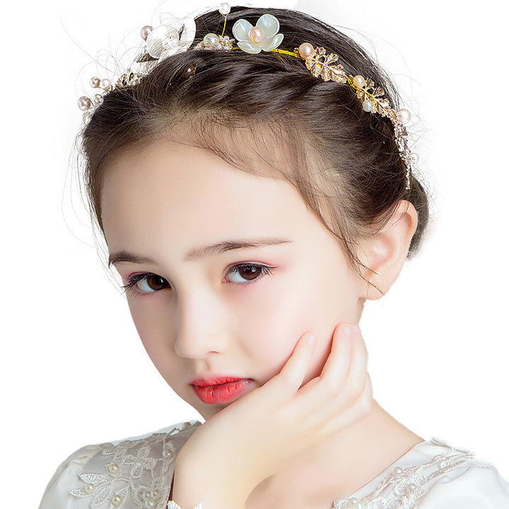 Children's Dress Accessories Delicated Flower Headband with Pearl