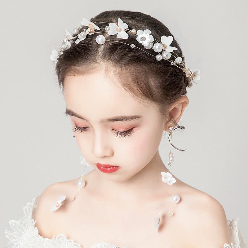 Children's Dress Accessories White Flower Headband with Pearl