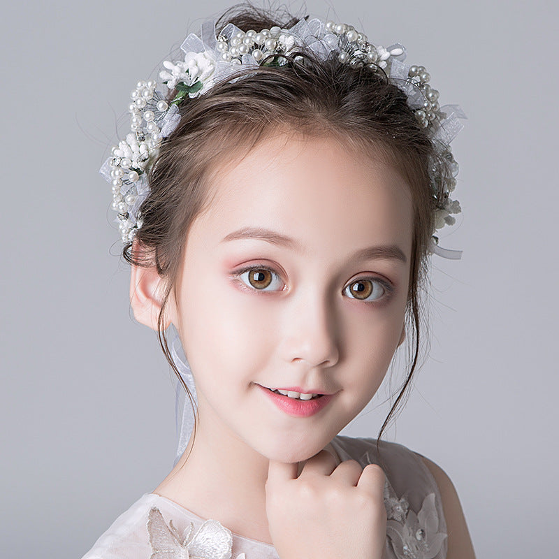 Children's Dress White Lace Pearl Flower Headband Accessories