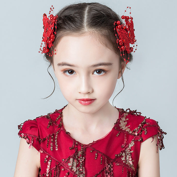 Cute Children's Fabric Lace Butterfly Pearl Headpiece