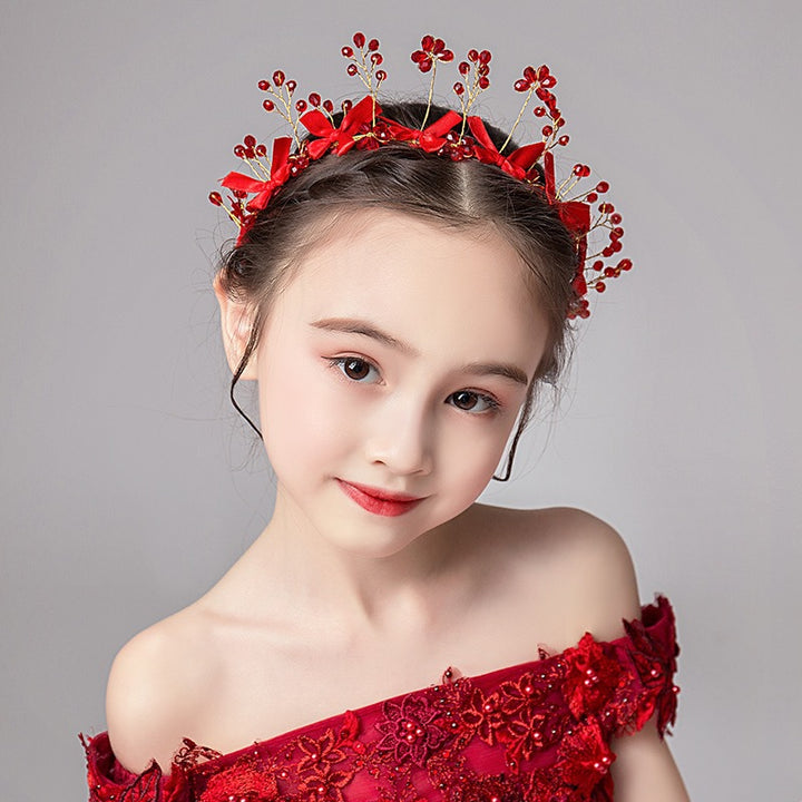 Elegant Red Bow Crystal Princess Headpiece Accessories